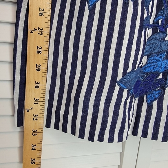 FARM RIO Striped Parrot Embroidered Mini Dress Women's XS Linen Sleeveless Blue - Picture 14 of 15